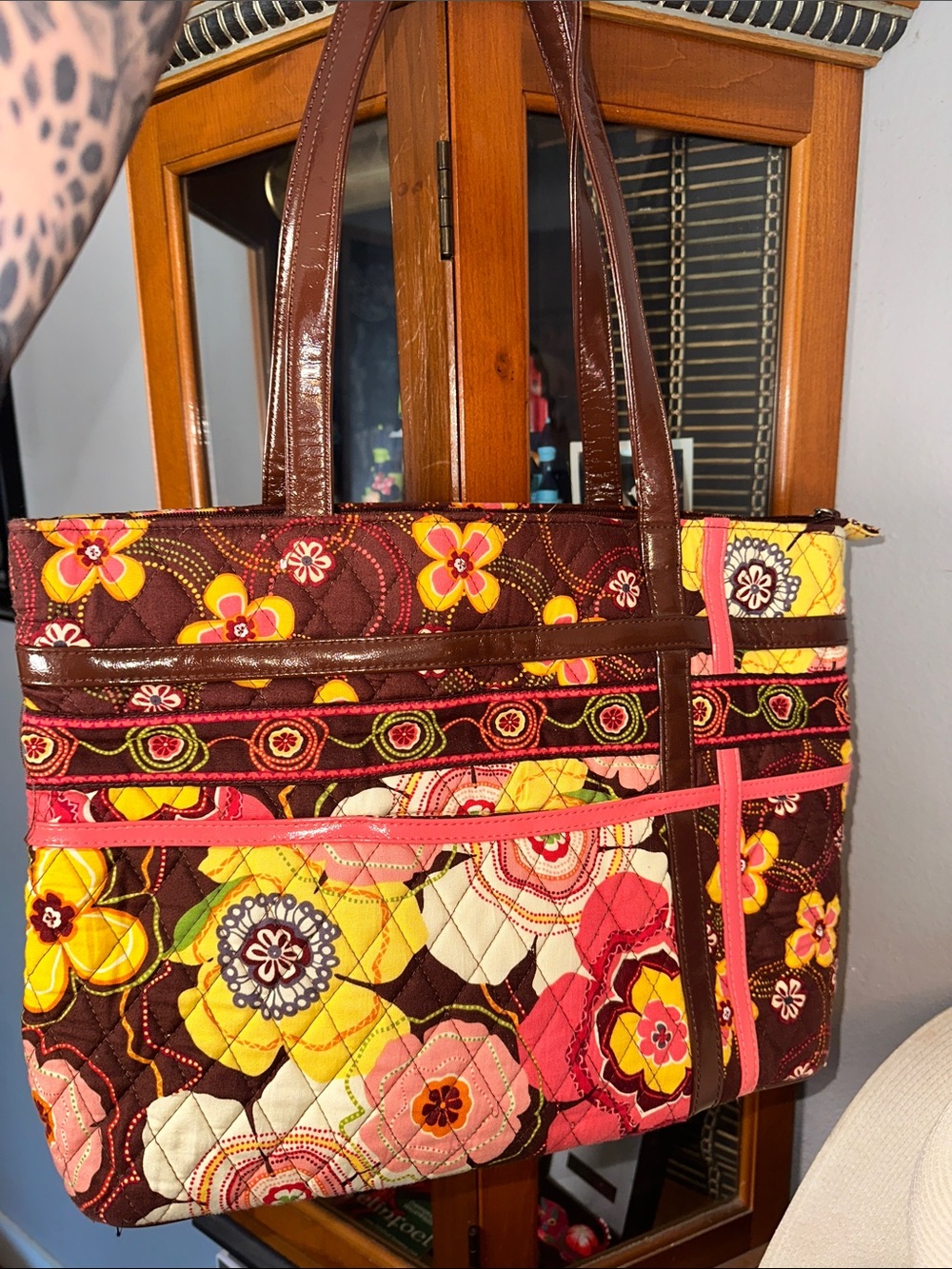 Vera Bradley Buttercup Quilted Floral Tote in Brown, Pink & Yellow